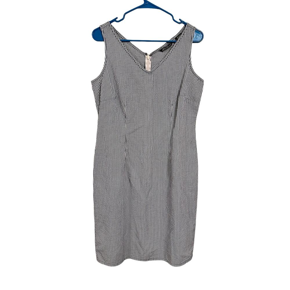 Eddie Bauer Casual Sleeveless Dress Blue/Gray White striped Size 10 Petite NWT